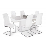 Fehér szék + rusztik fehér asztal latte üveglappal